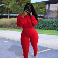 Ladies Fashion Ribbed Athleisure Suit