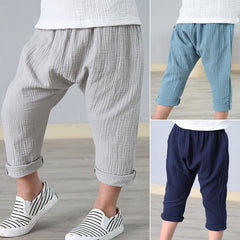Kids Cotton And Linen Cropped Trousers Casual Harem Pants