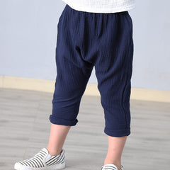 Kids Cotton And Linen Cropped Trousers Casual Harem Pants