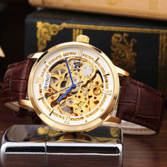 Authentic Mens Casual Leather Hollow Automatic Mechanical Watch