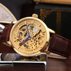 Authentic Mens Casual Leather Hollow Automatic Mechanical Watch
