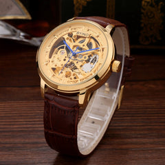 Authentic Mens Casual Leather Hollow Automatic Mechanical Watch