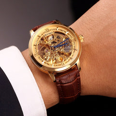 Authentic Mens Casual Leather Hollow Automatic Mechanical Watch