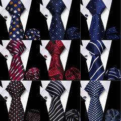 Fashion Elegant Necktie and Handkerchief w/ Cufflinks (3 Pcs Suit Accessory Set)