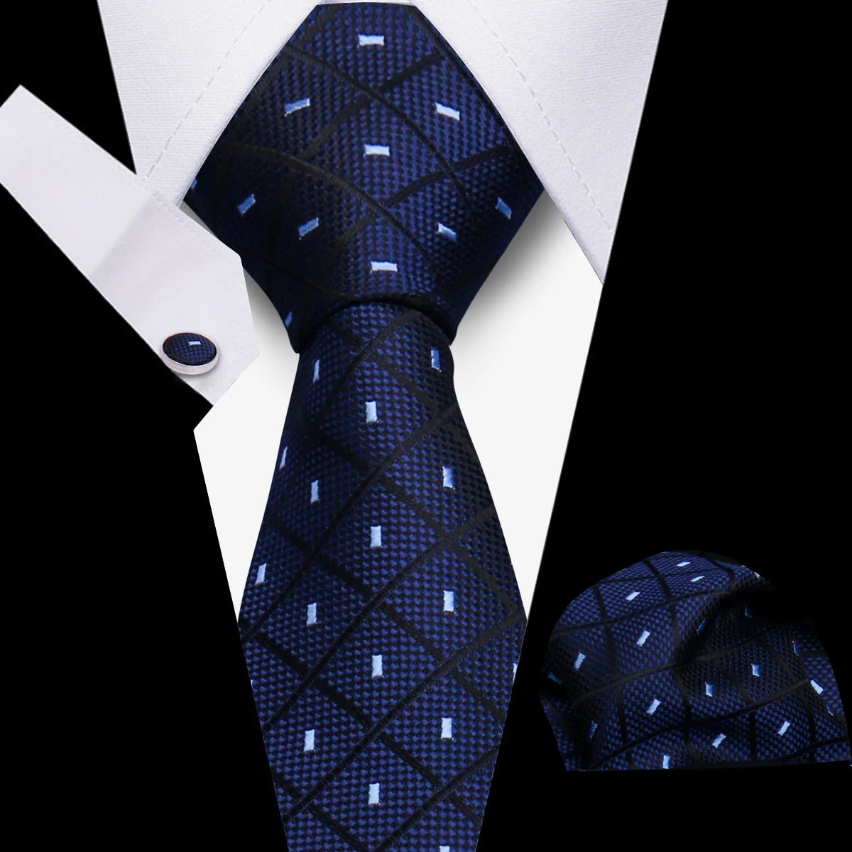 Fashion Elegant Necktie and  Handkerchief w/ Cufflinks (3 Pcs Suit Accessory Set)