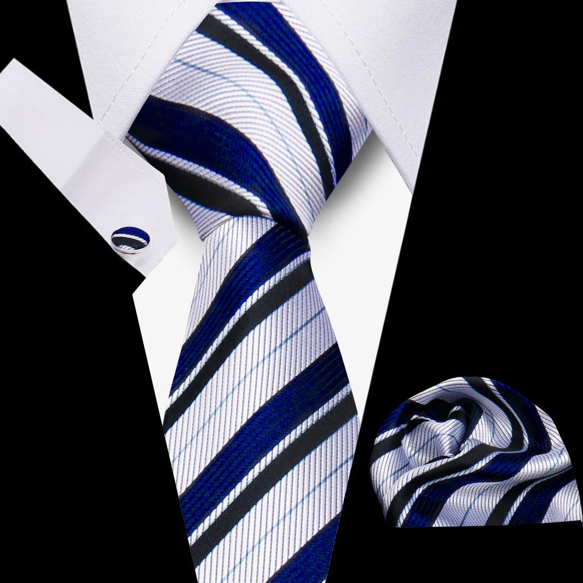 Fashion Elegant Necktie and  Handkerchief w/ Cufflinks (3 Pcs Suit Accessory Set)