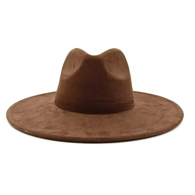 Vegan suede fedora hat with large teardrop top for women with stiff brim flat fashion hat suede hat hats for women