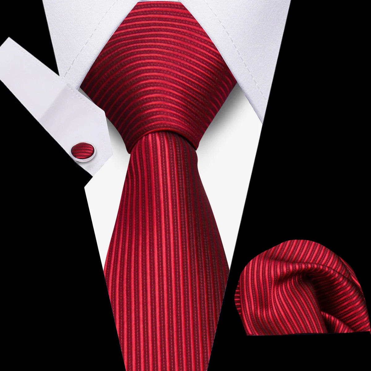 Fashion Elegant Necktie and  Handkerchief w/ Cufflinks (3 Pcs Suit Accessory Set)