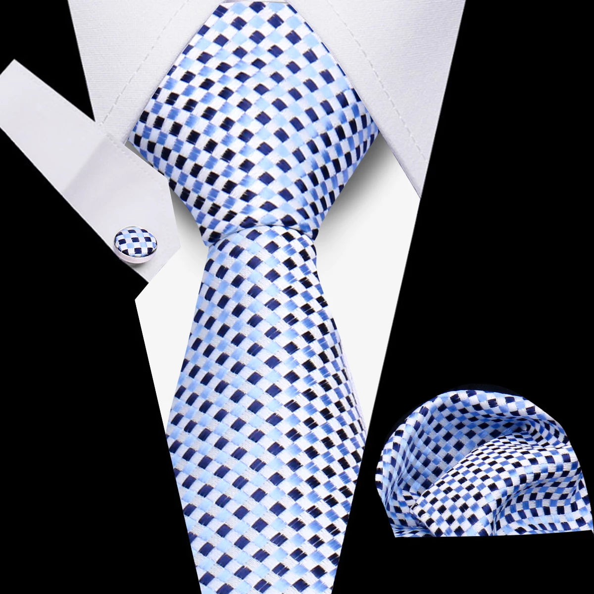 Fashion Elegant Necktie and  Handkerchief w/ Cufflinks (3 Pcs Suit Accessory Set)