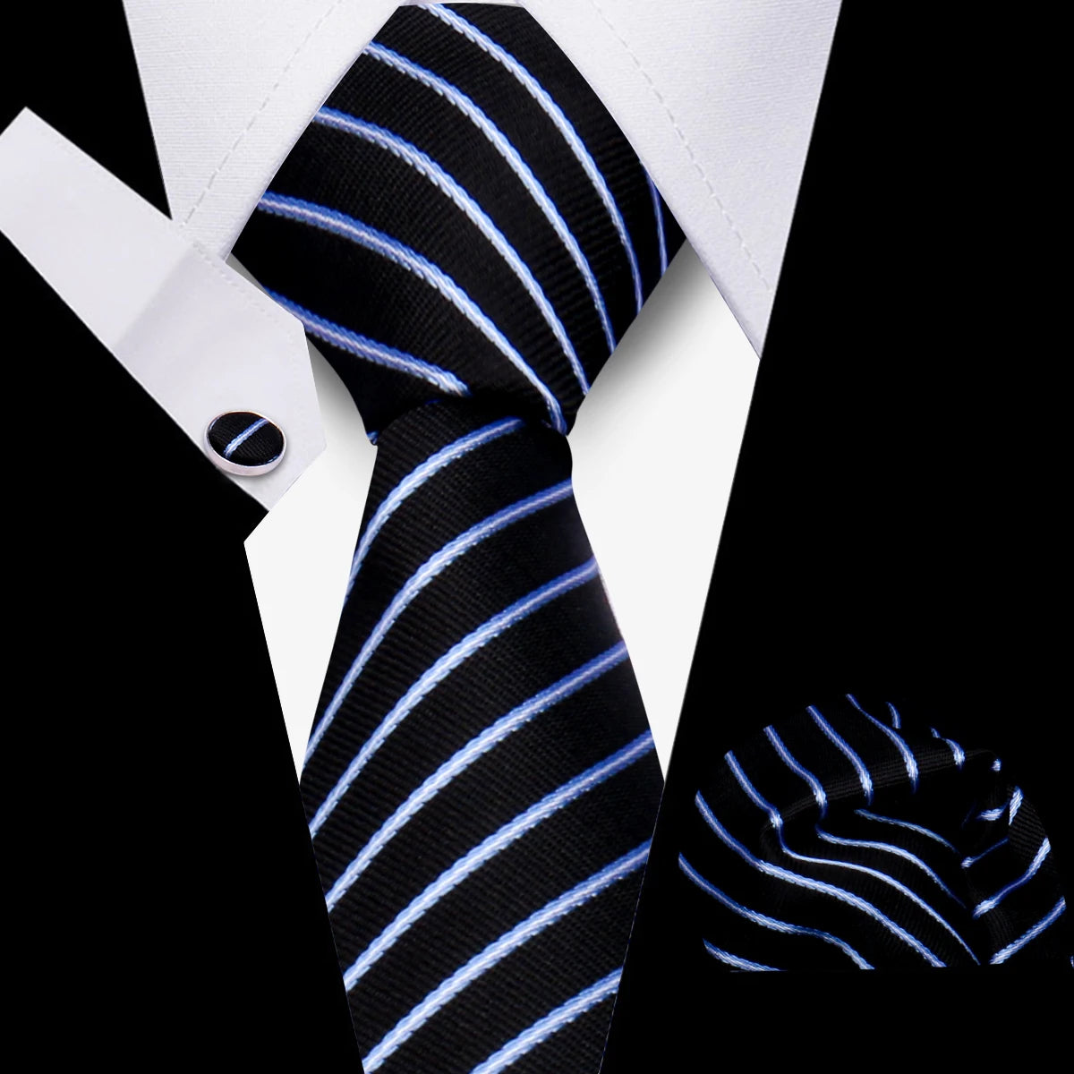 Fashion Elegant Necktie and  Handkerchief w/ Cufflinks (3 Pcs Suit Accessory Set)