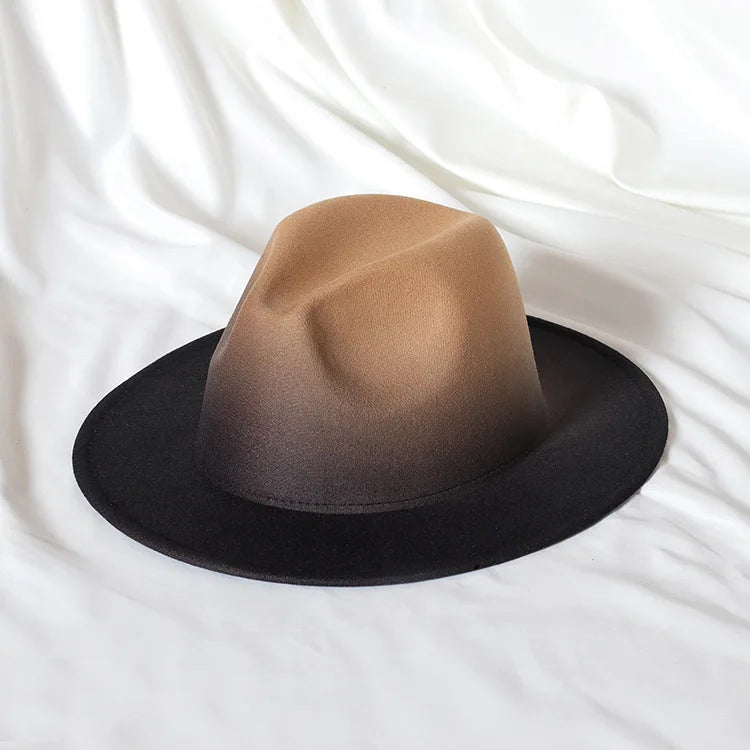 Gradient two-tone tweed flat-brimmed Fedora (unisex)