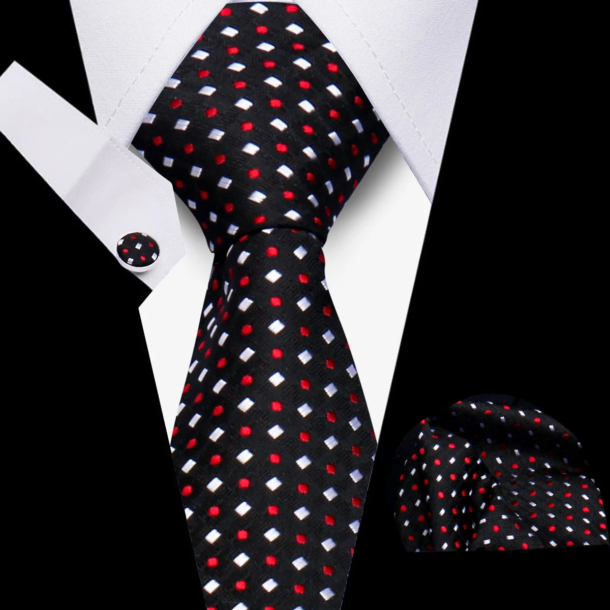 Fashion Elegant Necktie and  Handkerchief w/ Cufflinks (3 Pcs Suit Accessory Set)