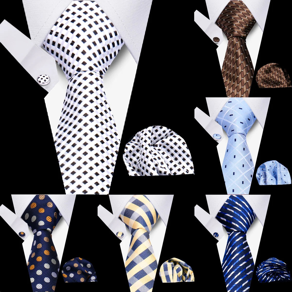 Fashion Elegant Necktie and  Handkerchief w/ Cufflinks (3 Pcs Suit Accessory Set)