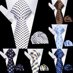 Fashion Elegant Necktie and  Handkerchief w/ Cufflinks (3 Pcs Suit Accessory Set)