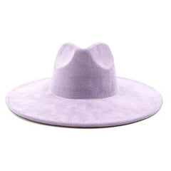 Vegan suede fedora hat with large teardrop top for women with stiff brim flat fashion hat suede hat hats for women