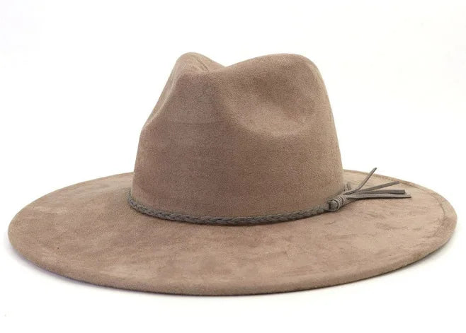 Vegan Suede Hat Teardrop shape 9.5cm Wide Brim Fedora Hat Men's and Women's Autumn and Winter Felt Jazz Hat Classic Church Hat