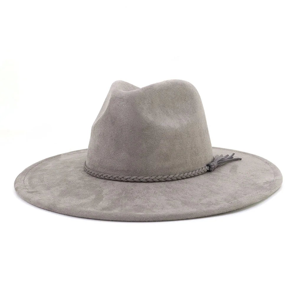 Vegan Suede Hat Teardrop shape 9.5cm Wide Brim Fedora Hat Men's and Women's Autumn and Winter Felt Jazz Hat Classic Church Hat