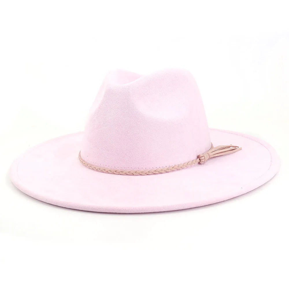 Vegan Suede Hat Teardrop shape 9.5cm Wide Brim Fedora Hat Men's and Women's Autumn and Winter Felt Jazz Hat Classic Church Hat