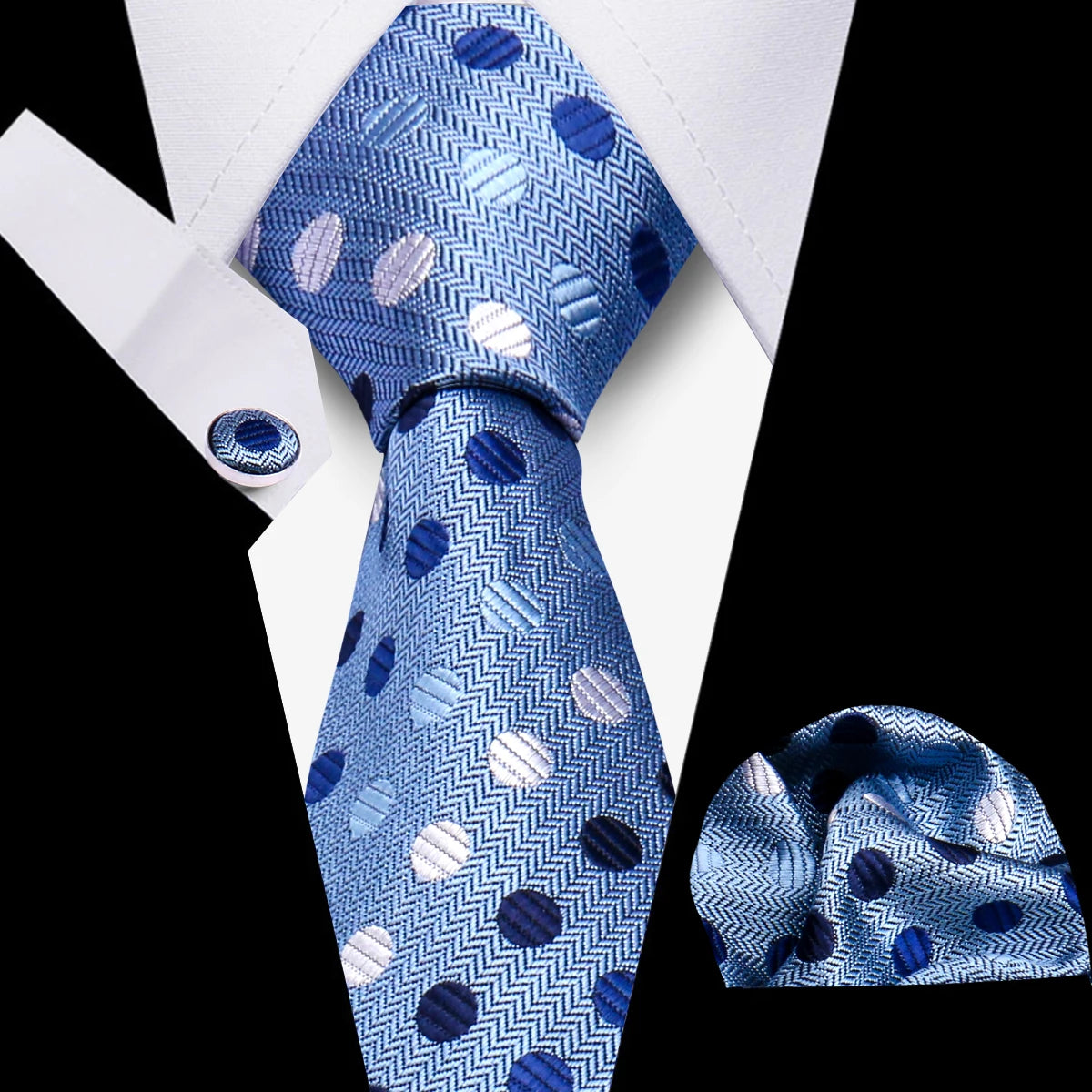 Fashion Elegant Necktie and  Handkerchief w/ Cufflinks (3 Pcs Suit Accessory Set)