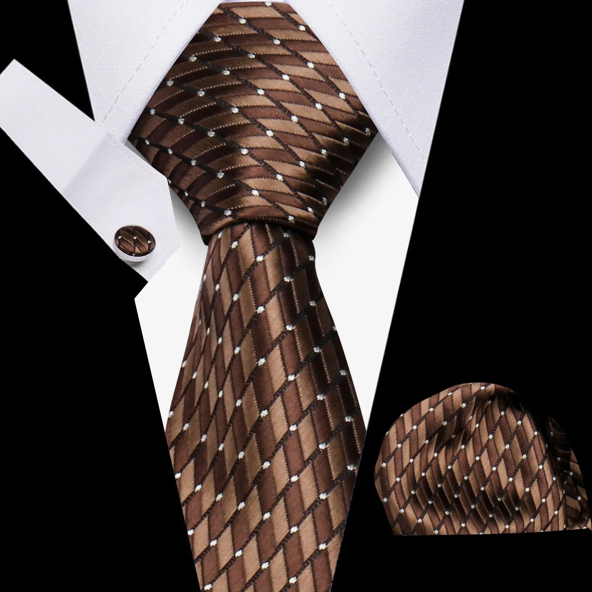 Fashion Elegant Necktie and  Handkerchief w/ Cufflinks (3 Pcs Suit Accessory Set)