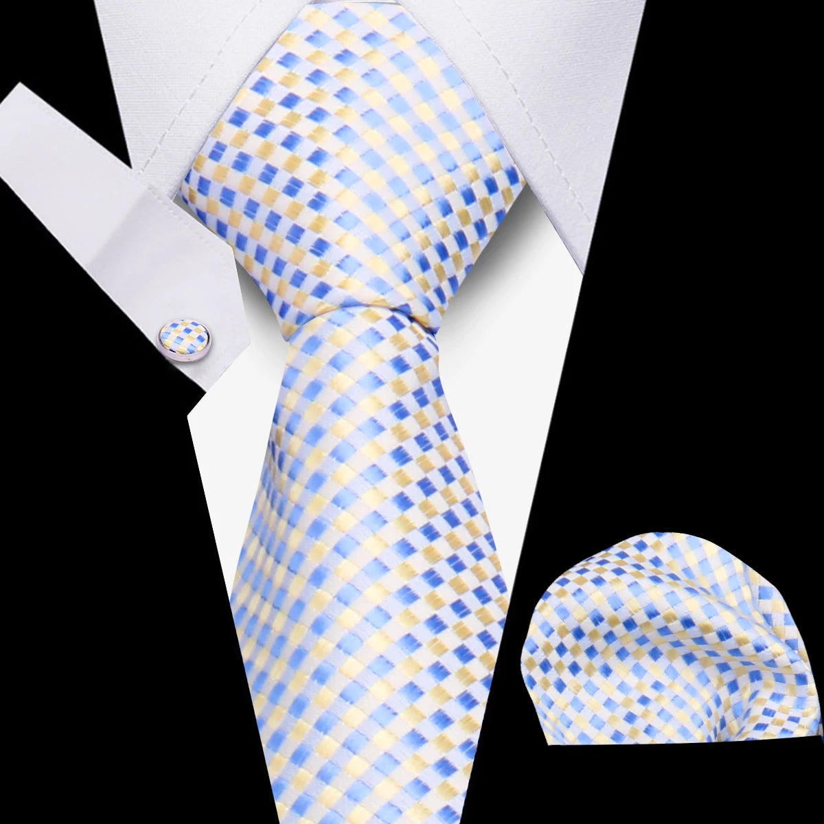 Fashion Elegant Necktie and  Handkerchief w/ Cufflinks (3 Pcs Suit Accessory Set)