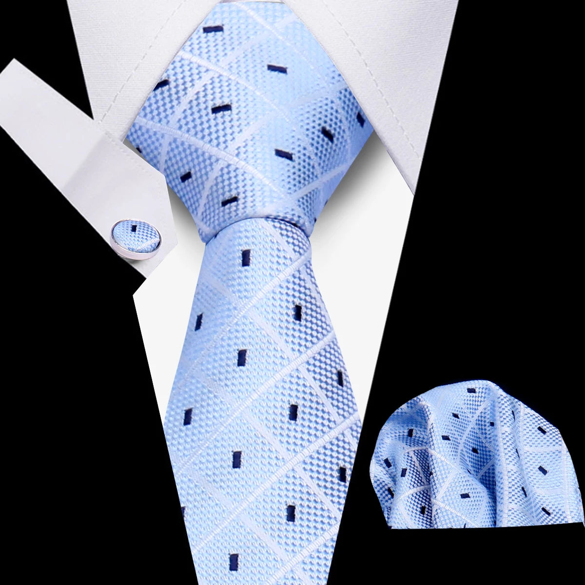 Fashion Elegant Necktie and  Handkerchief w/ Cufflinks (3 Pcs Suit Accessory Set)