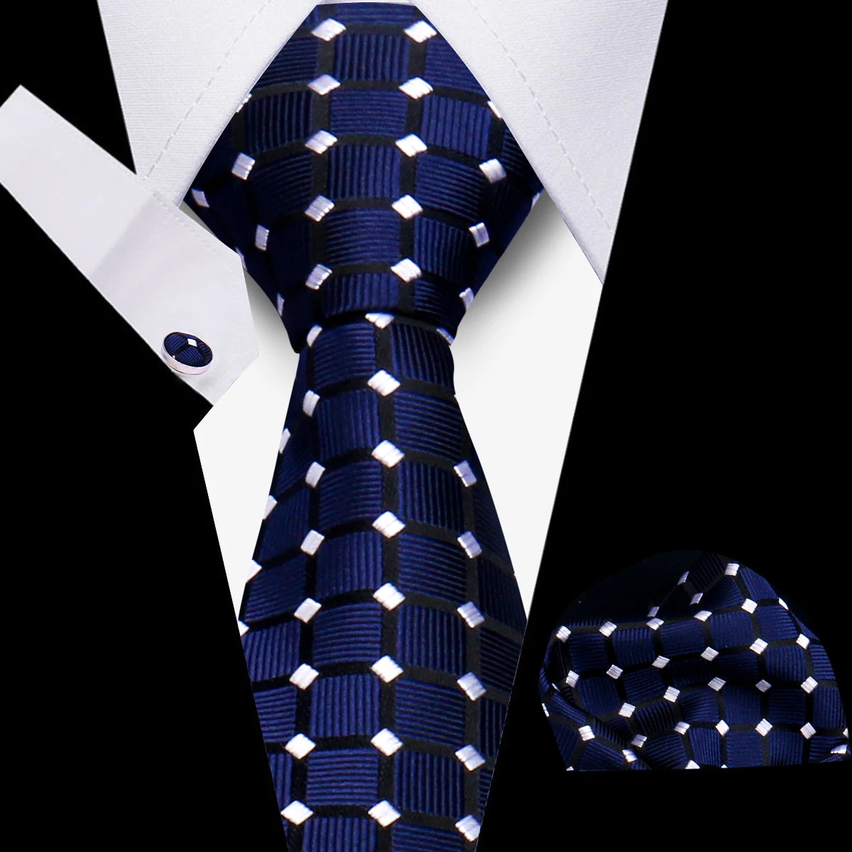 Fashion Elegant Necktie and  Handkerchief w/ Cufflinks (3 Pcs Suit Accessory Set)