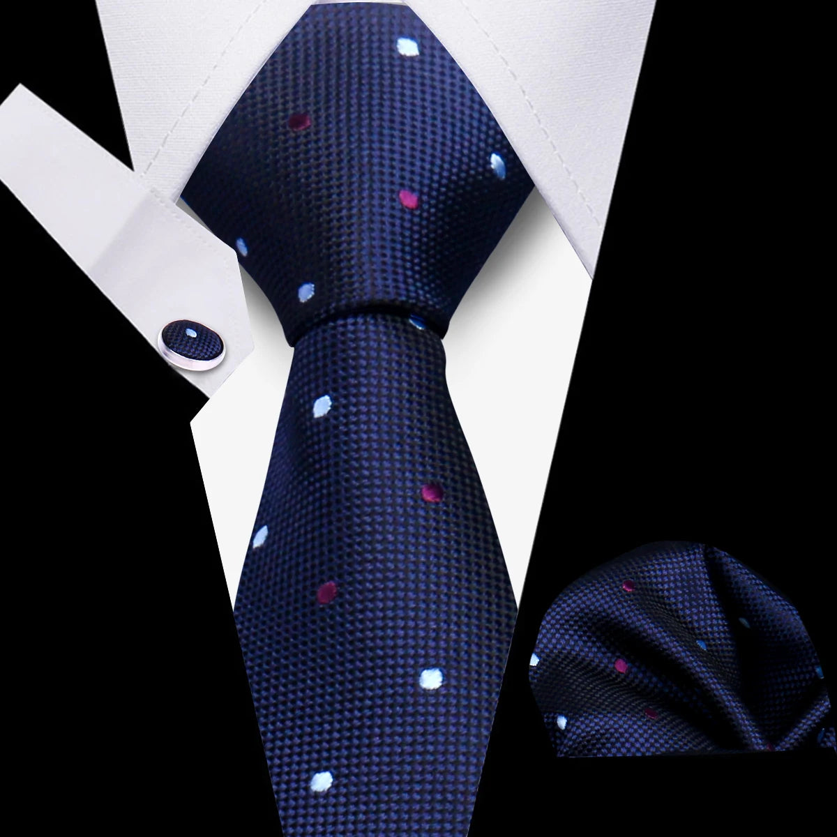 Fashion Elegant Necktie and  Handkerchief w/ Cufflinks (3 Pcs Suit Accessory Set)