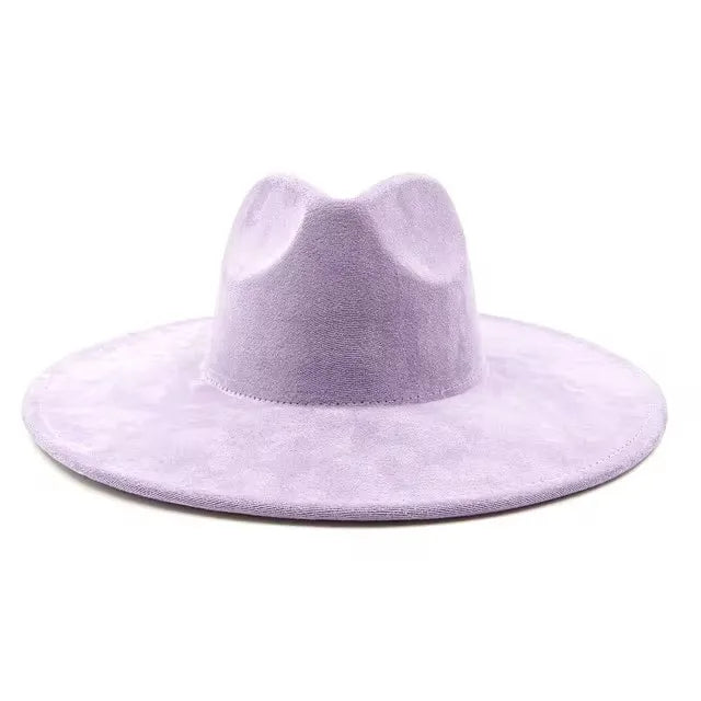 Vegan suede fedora hat with large teardrop top for women with stiff brim flat fashion hat suede hat hats for women