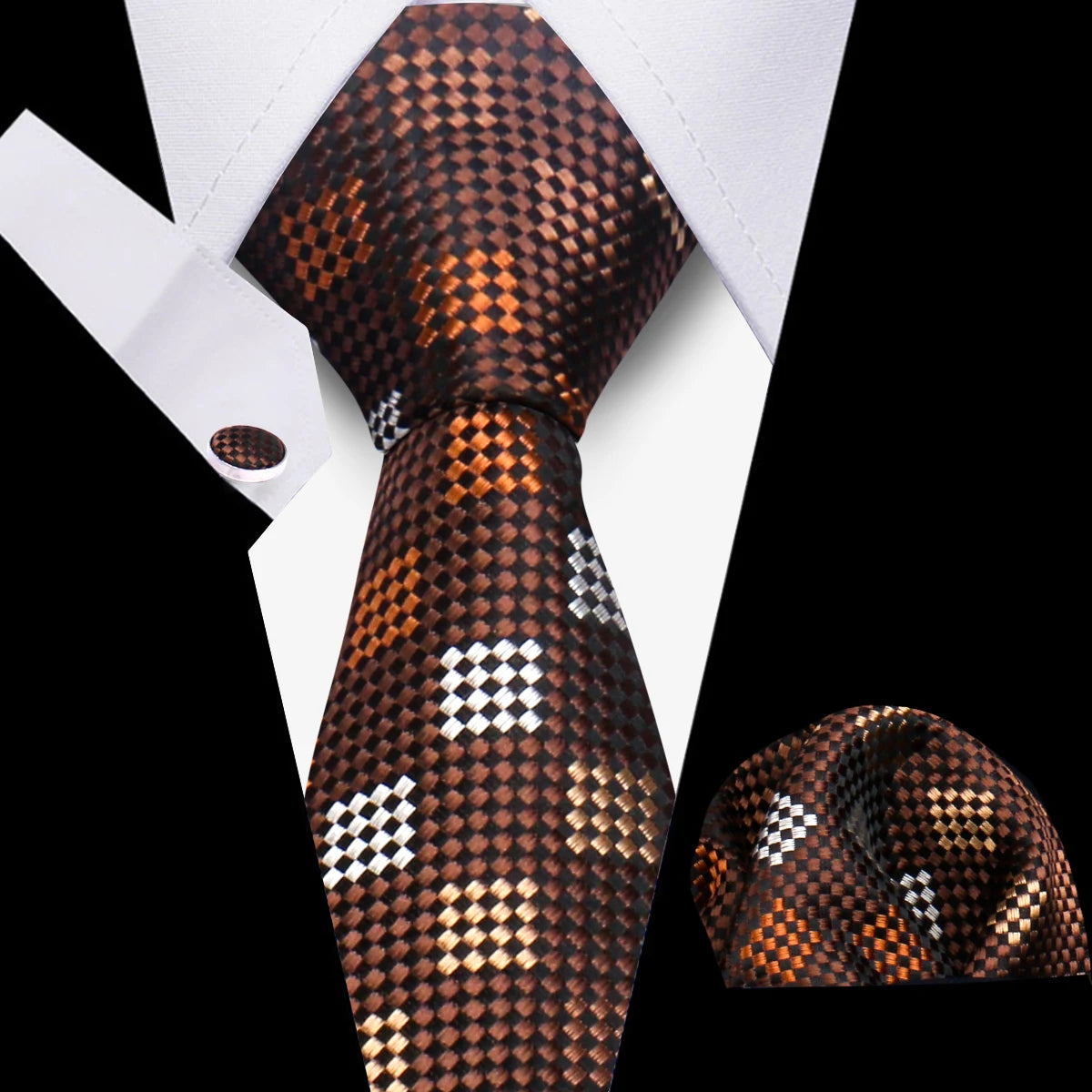 Fashion Elegant Necktie and  Handkerchief w/ Cufflinks (3 Pcs Suit Accessory Set)