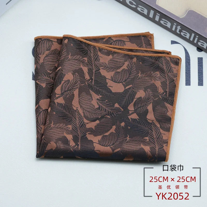 24cm Men's Formal Dress Polyester Pocket Square British Brown Flower Handkerchief Suit Accessories Towel Gentleman Tuxedo Hanky