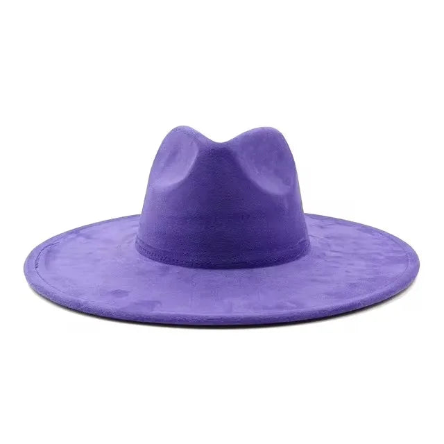 Vegan suede fedora hat with large teardrop top for women with stiff brim flat fashion hat suede hat hats for women