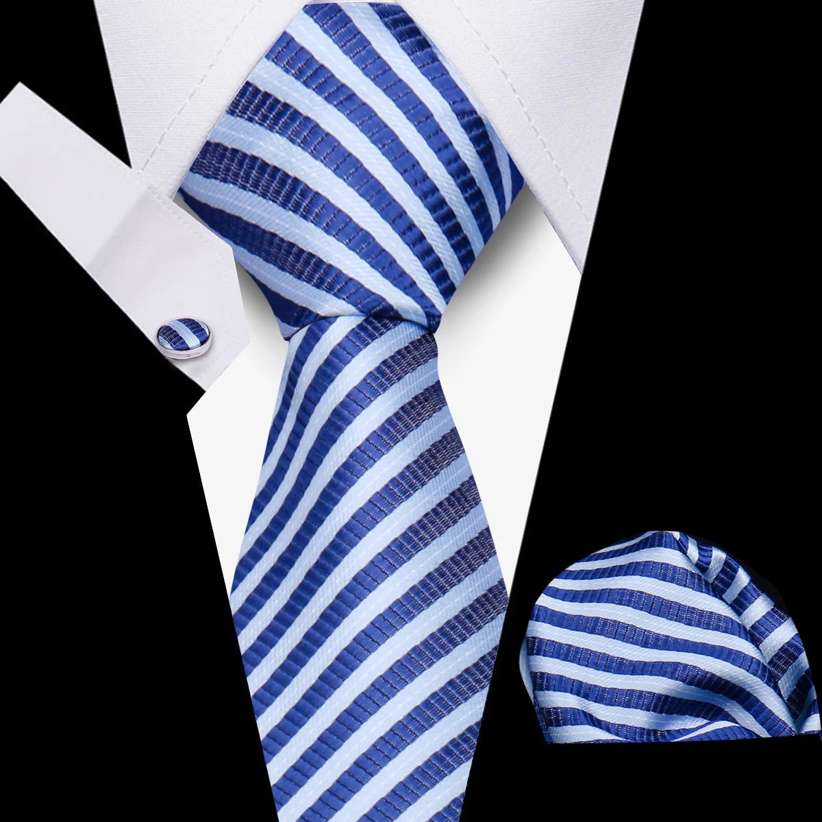 Fashion Elegant Necktie and  Handkerchief w/ Cufflinks (3 Pcs Suit Accessory Set)