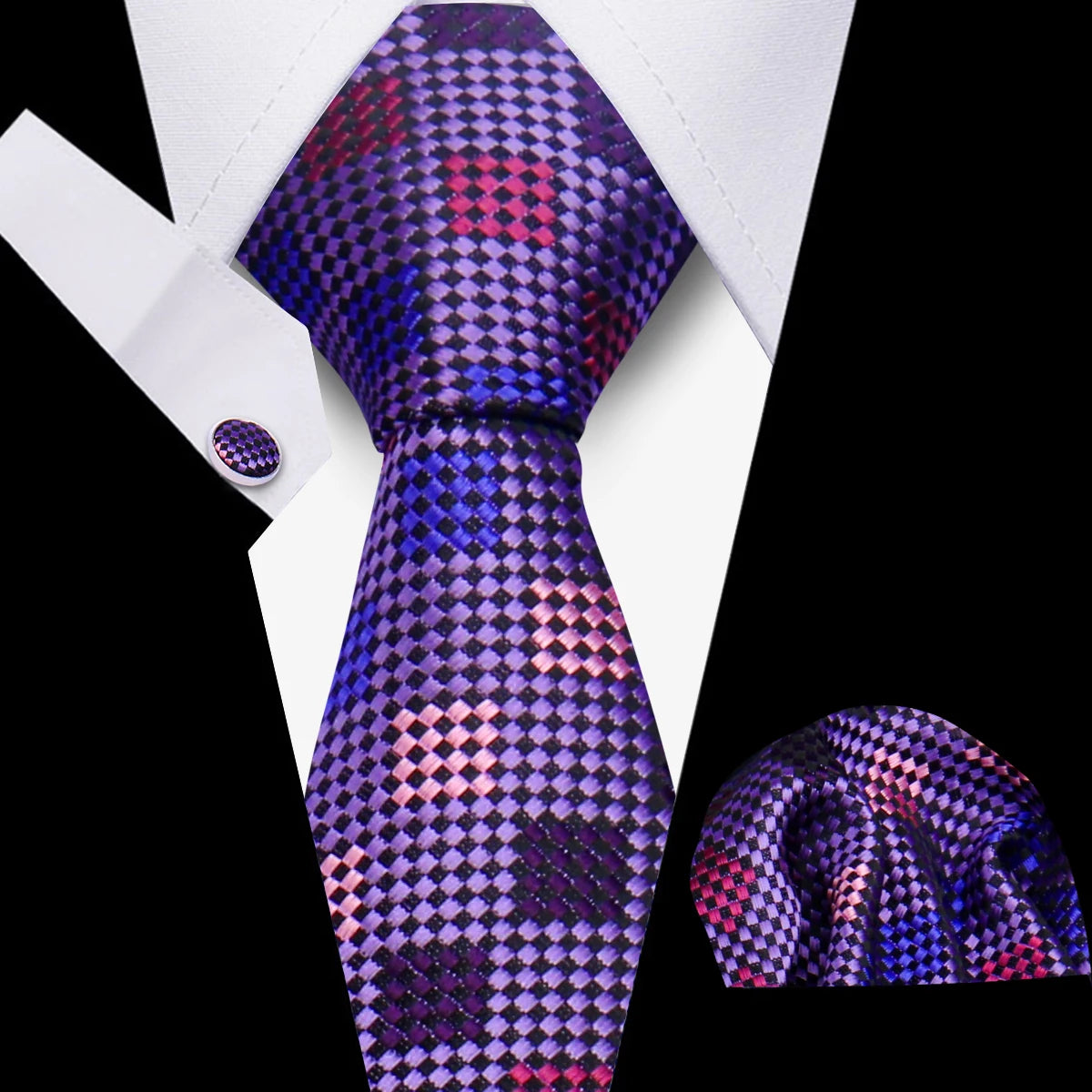 Fashion Elegant Necktie and  Handkerchief w/ Cufflinks (3 Pcs Suit Accessory Set)