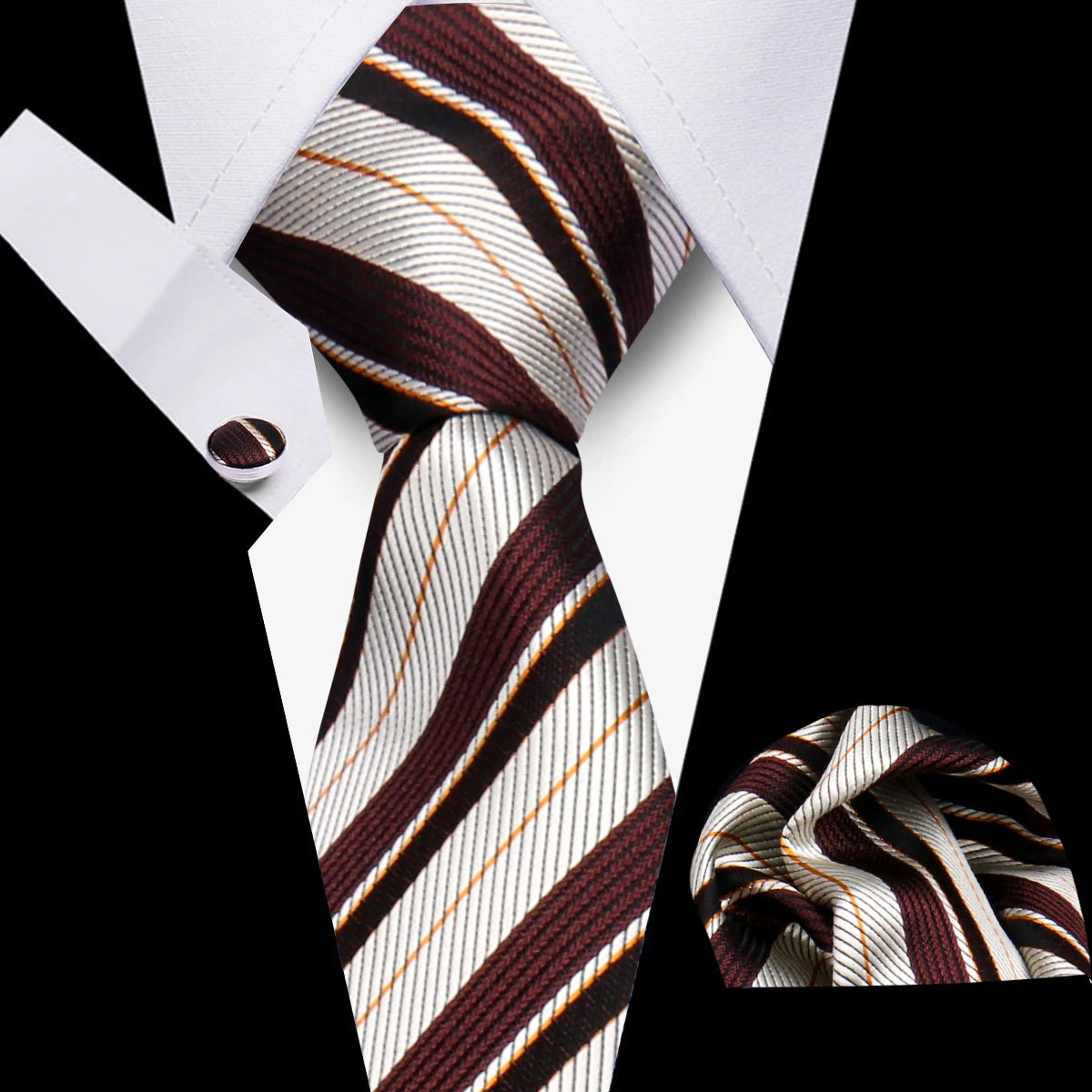 Elegant Necktie and Handkerchief w/ Cufflinks (3 Pcs Suit Accessory Set)