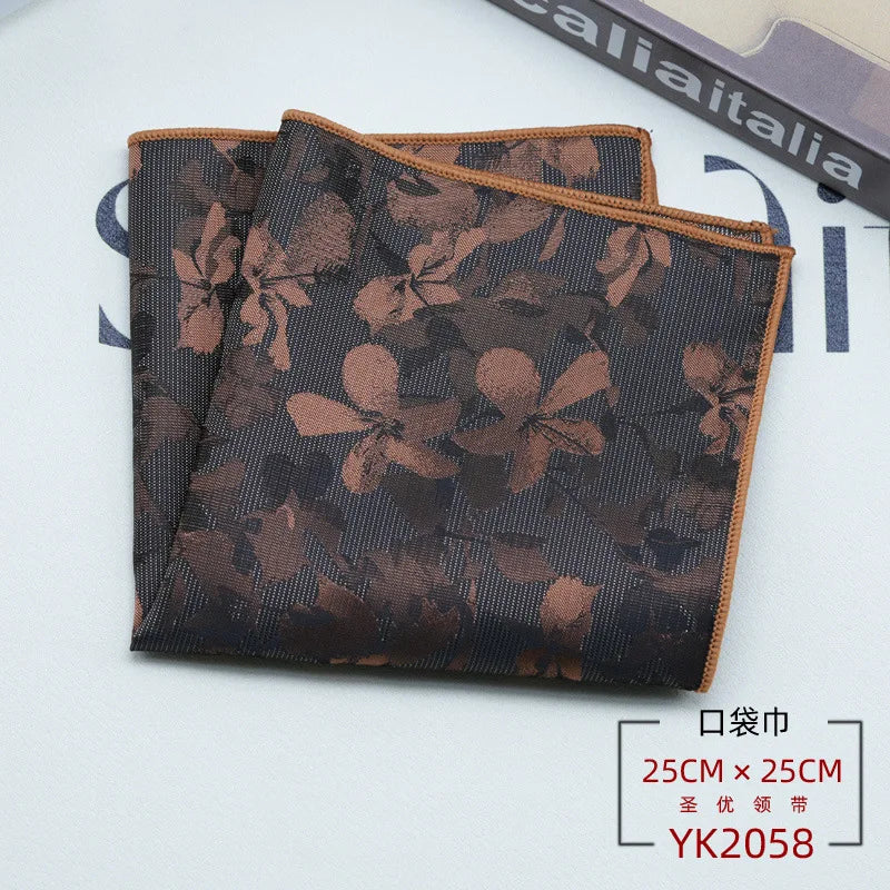24cm Men's Formal Dress Polyester Pocket Square British Brown Flower Handkerchief Suit Accessories Towel Gentleman Tuxedo Hanky