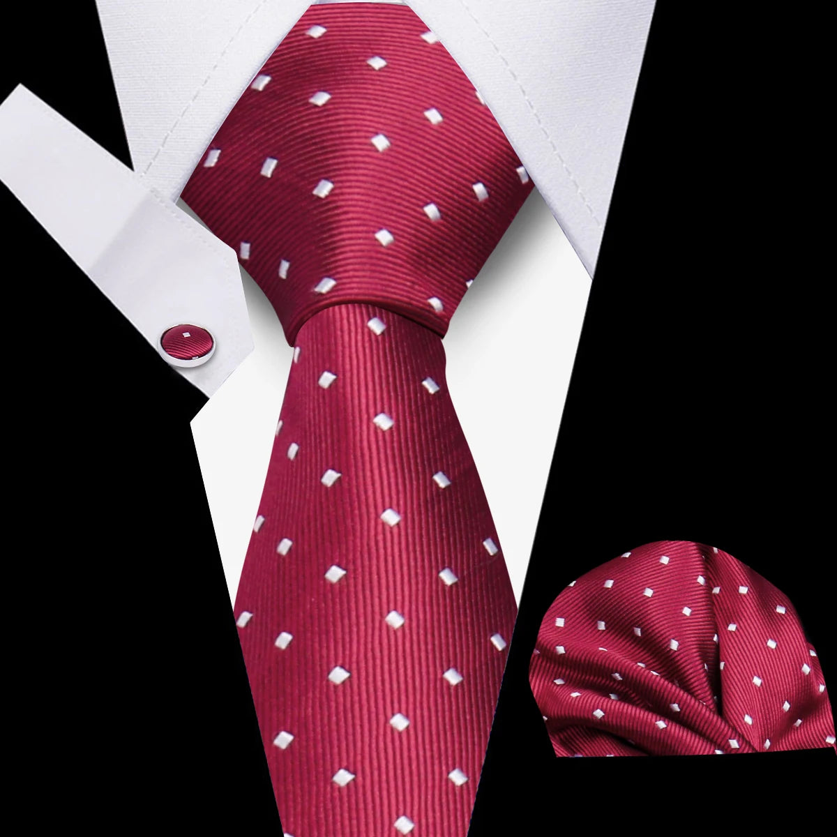 Fashion Elegant Necktie and  Handkerchief w/ Cufflinks (3 Pcs Suit Accessory Set)