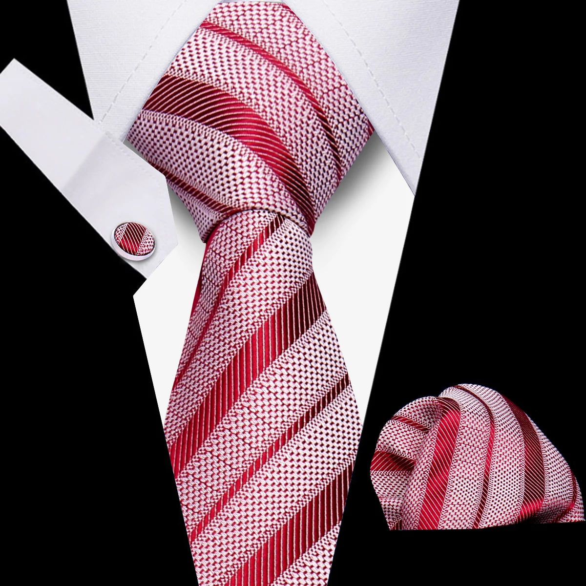 Fashion Elegant Necktie and  Handkerchief w/ Cufflinks (3 Pcs Suit Accessory Set)