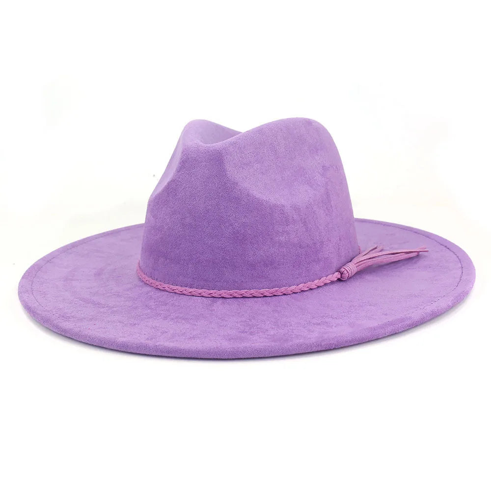 Vegan Suede Hat Teardrop shape 9.5cm Wide Brim Fedora Hat Men's and Women's Autumn and Winter Felt Jazz Hat Classic Church Hat