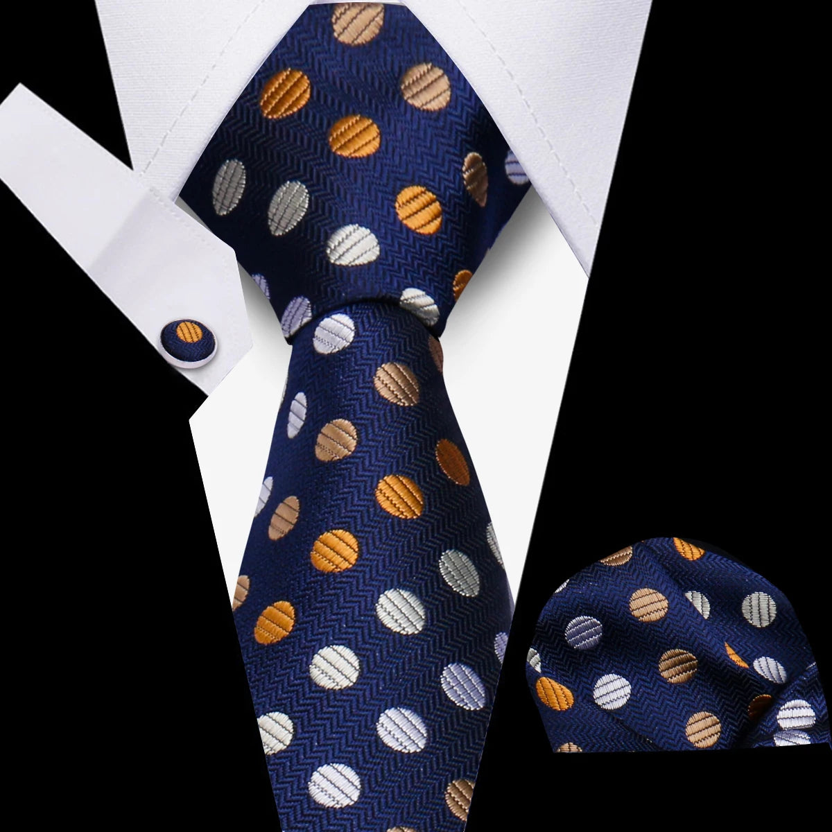 Fashion Elegant Necktie and  Handkerchief w/ Cufflinks (3 Pcs Suit Accessory Set)