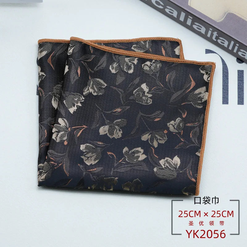 24cm Men's Formal Dress Polyester Pocket Square British Brown Flower Handkerchief Suit Accessories Towel Gentleman Tuxedo Hanky