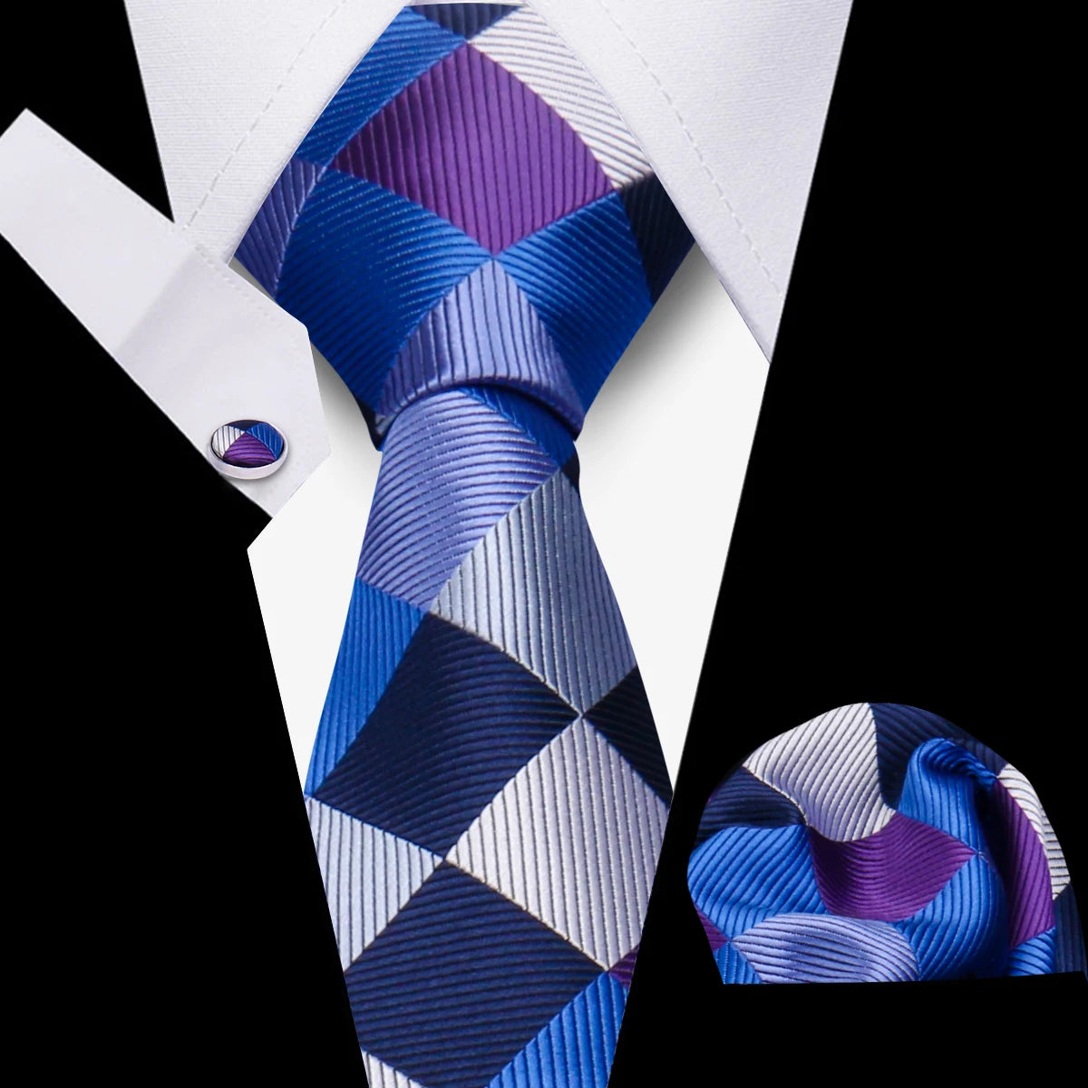Fashion Elegant Necktie and  Handkerchief w/ Cufflinks (3 Pcs Suit Accessory Set)
