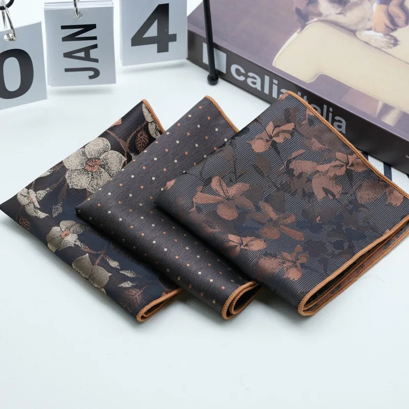 24cm Men's Formal Dress Polyester Pocket Square British Brown Flower Handkerchief Suit Accessories Towel Gentleman Tuxedo Hanky