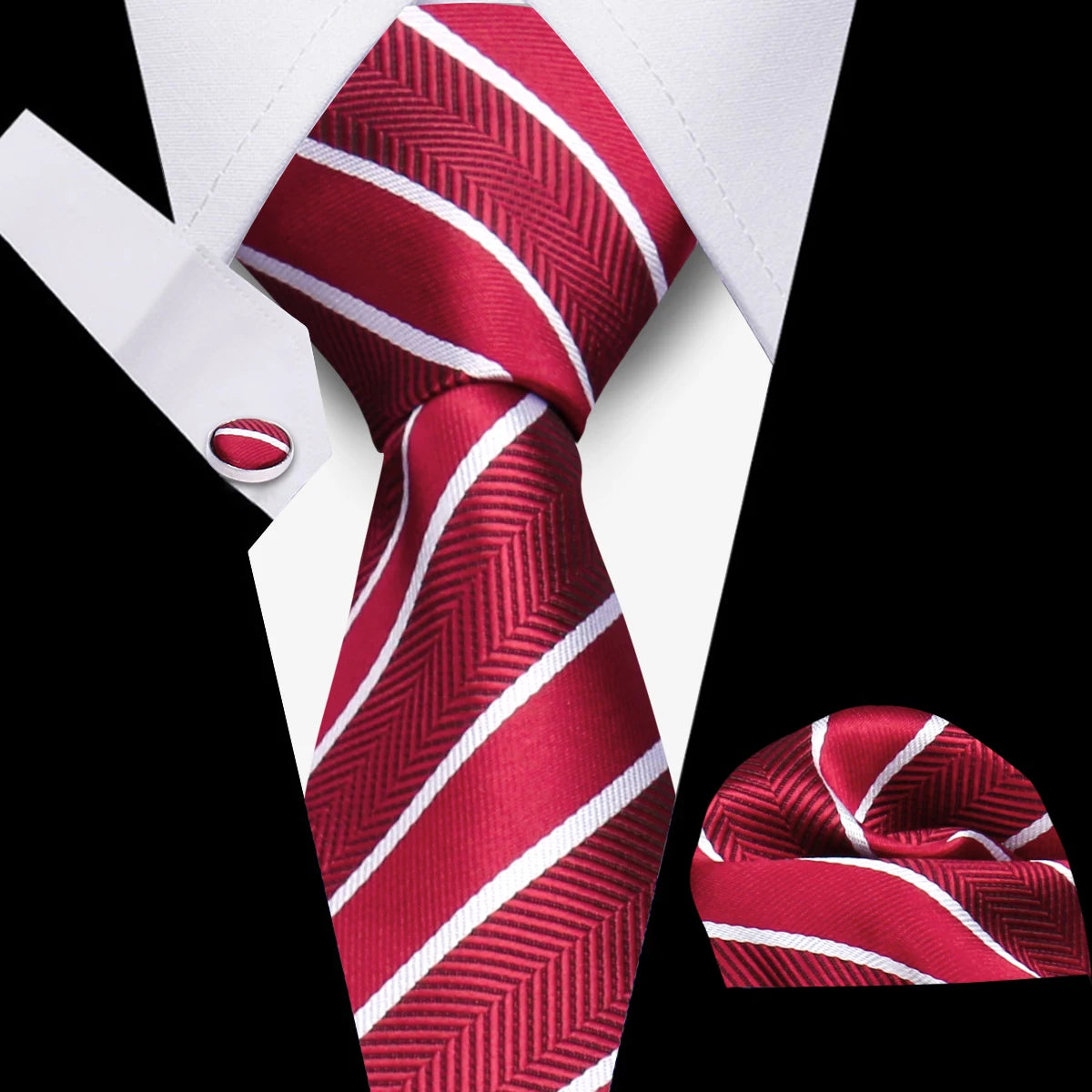 Fashion Elegant Necktie and  Handkerchief w/ Cufflinks (3 Pcs Suit Accessory Set)