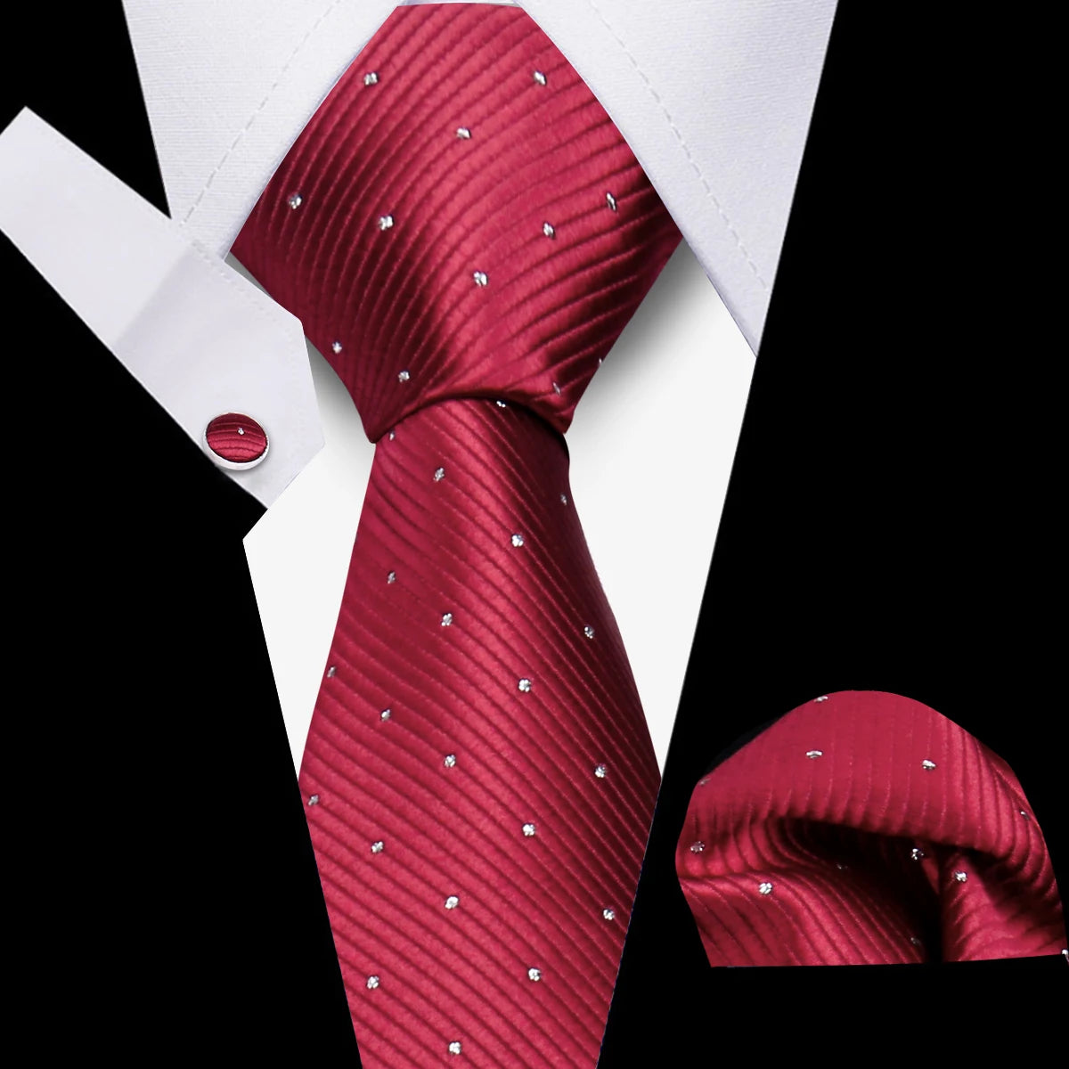 Fashion Elegant Necktie and  Handkerchief w/ Cufflinks (3 Pcs Suit Accessory Set)