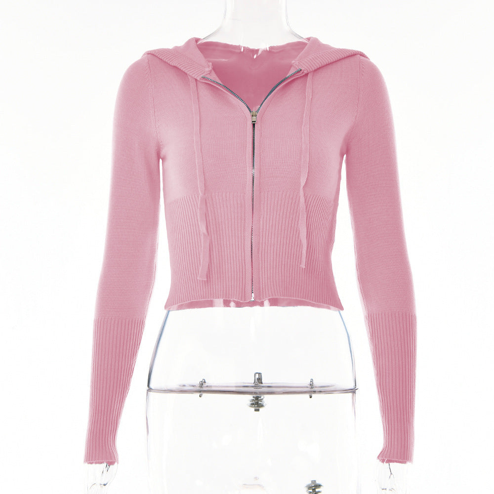 Hoodie Sexy Zip Long Sleeve Sweater and High Waist Long Pants Set
