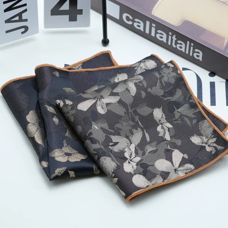 24cm Men's Formal Dress Polyester Pocket Square British Brown Flower Handkerchief Suit Accessories Towel Gentleman Tuxedo Hanky