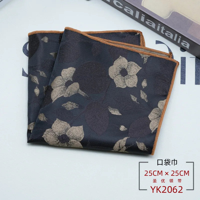 24cm Men's Formal Dress Polyester Pocket Square British Brown Flower Handkerchief Suit Accessories Towel Gentleman Tuxedo Hanky