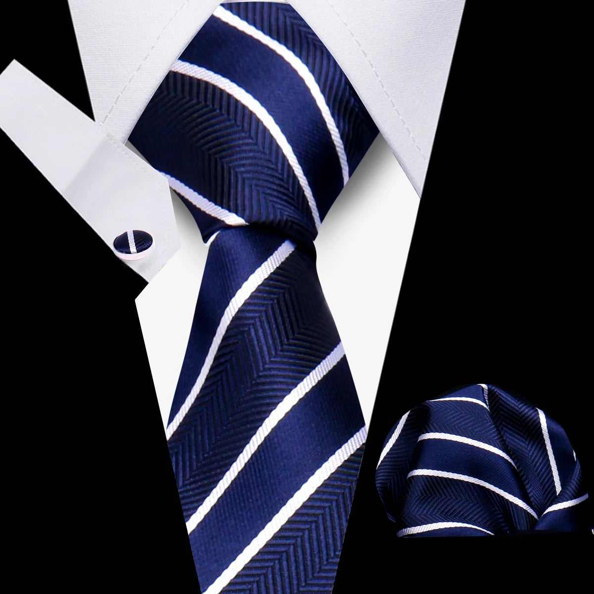 Fashion Elegant Necktie and  Handkerchief w/ Cufflinks (3 Pcs Suit Accessory Set)