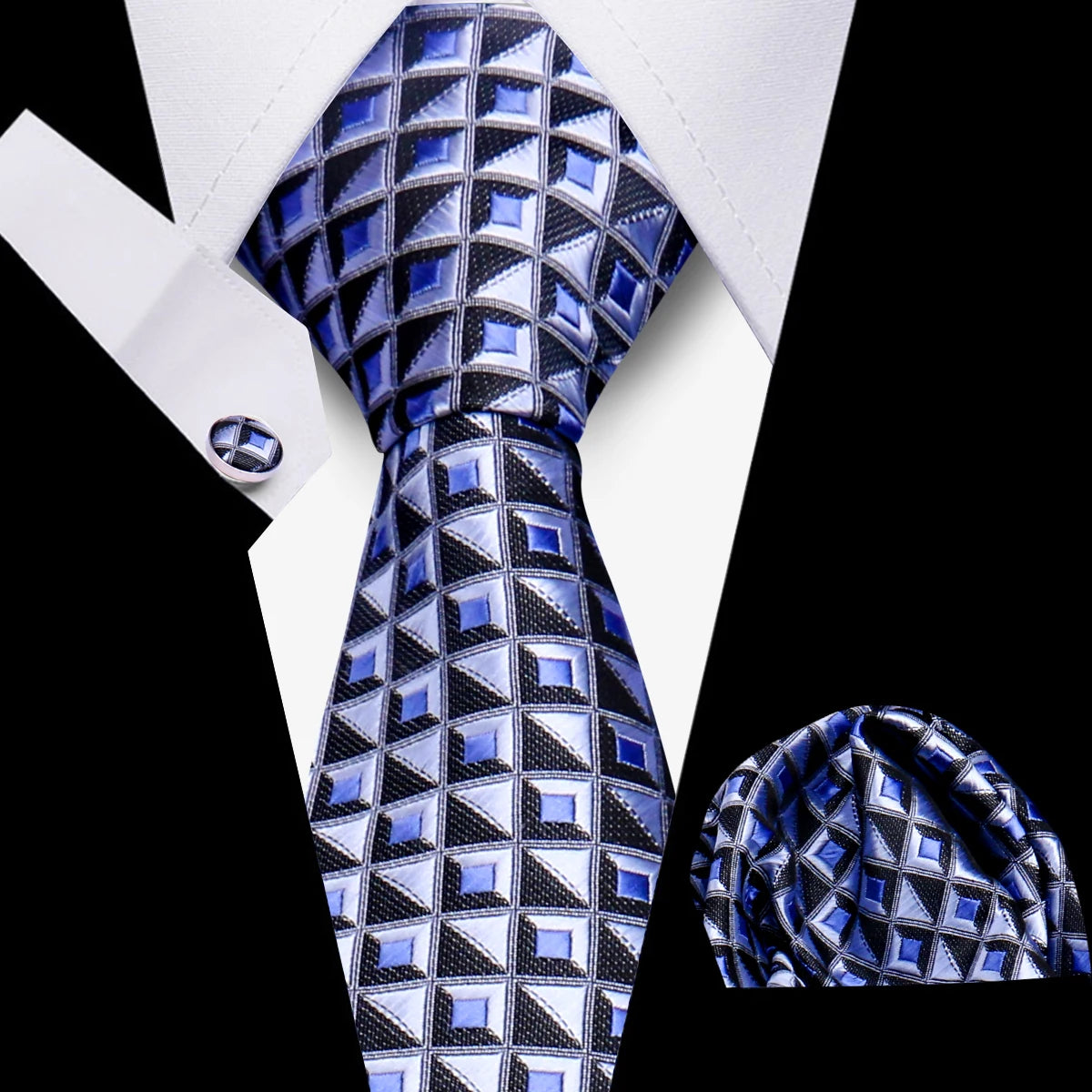 Fashion Elegant Necktie and  Handkerchief w/ Cufflinks (3 Pcs Suit Accessory Set)